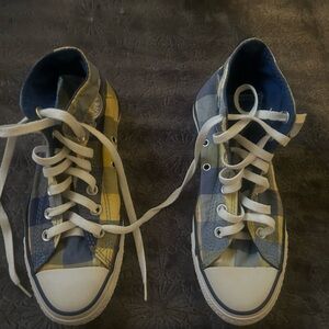 Converse Women’s/Men’s Vintage High-Top Sneakers - Blue and Yellow Plaid